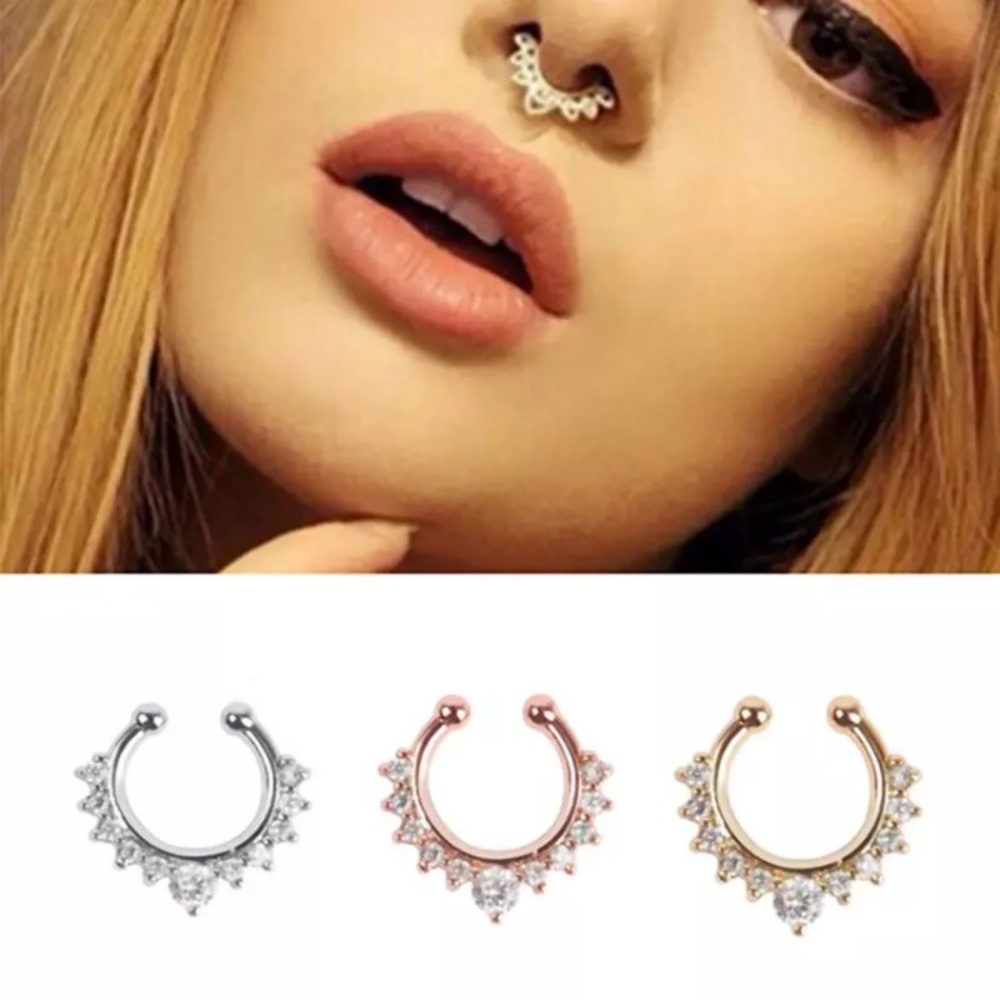 Rhinestone Faux Nose Septum Hoop Ring
